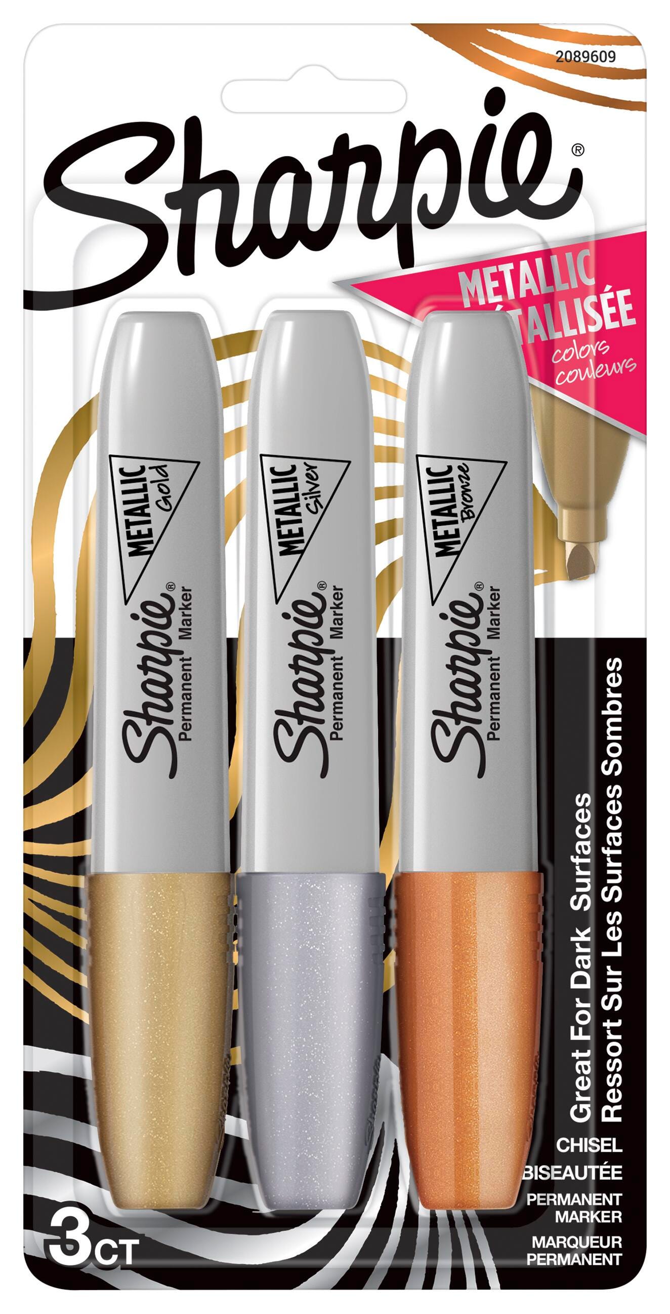 MARKER SHARPIE CHISEL METALLIC GOLD/SILVER/BRONZE SET OF 3