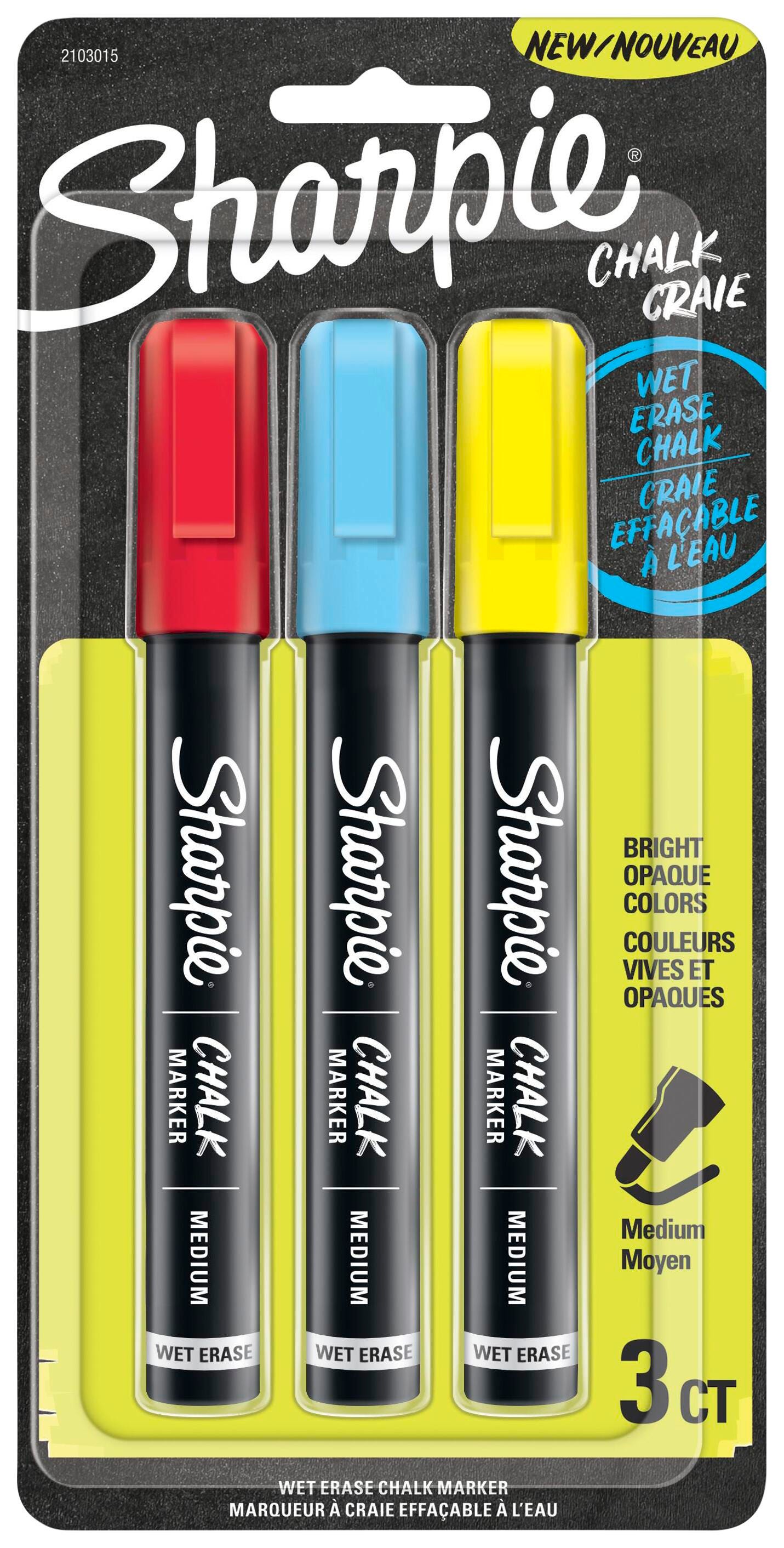 CHALK SHARPIE WET ERASE MARKER ASST PRIMARY SET OF 3