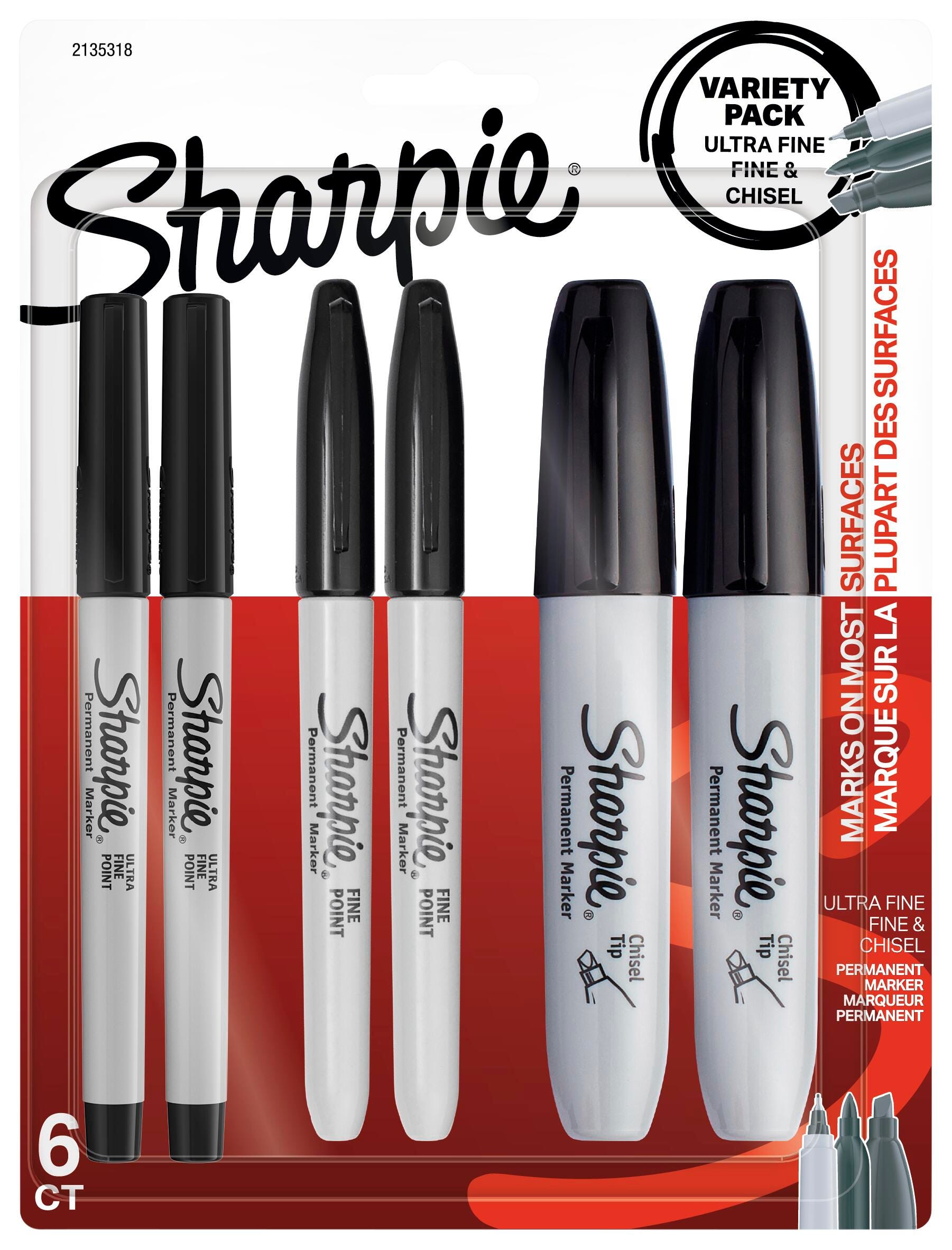 MARKER SHARPIE MIXED TIP PACK BLACK SET OF 6