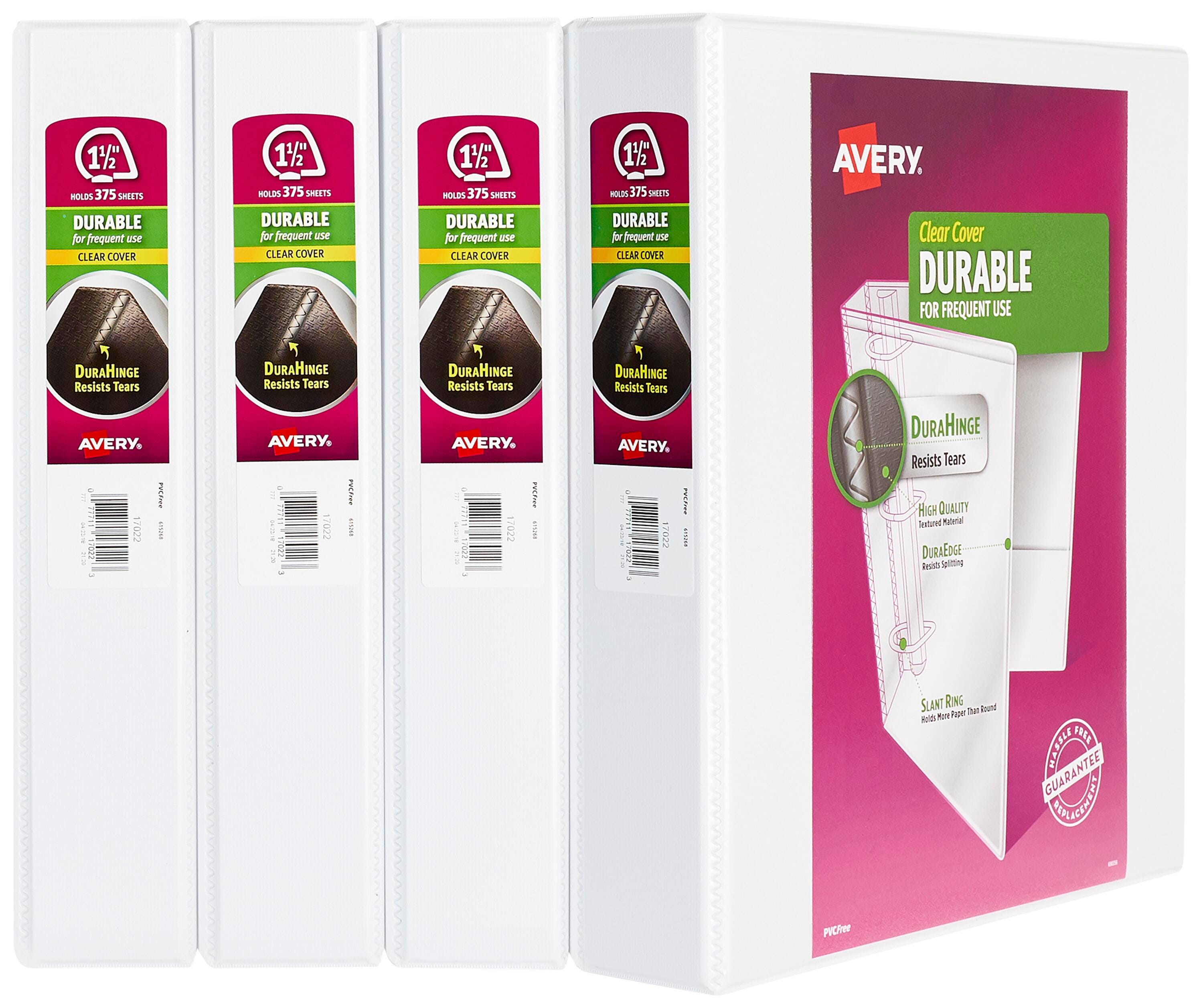 BINDER AVERY DURABLE VIEW 1.5 IN WHITE PACK OF 4
