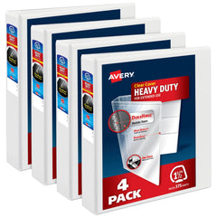 BINDER AVERY HEAVY DUTY VIEW 1.5 IN WHITE PACK OF 4