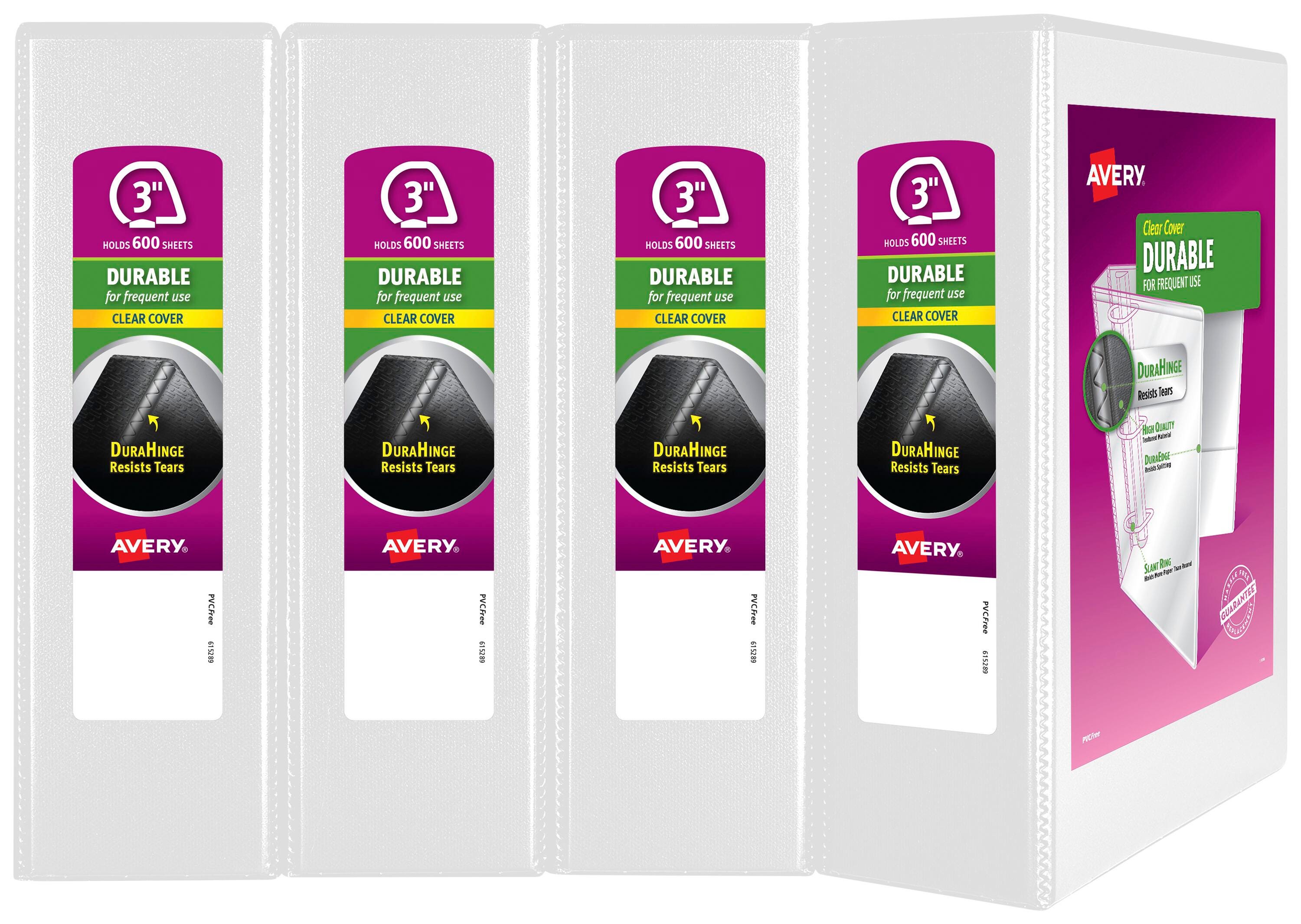 BINDER AVERY DURABLE VIEW 3 IN WHITE PACK OF 4