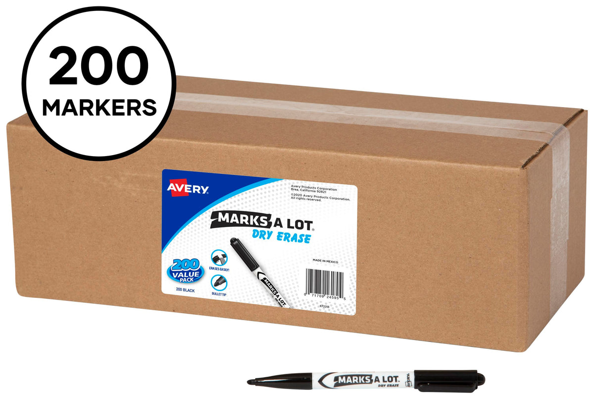 MARKER DRY ERASE MARKS-A-LOT PEN STYLE BLACK PACK OF 200