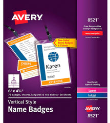NAME BADGE KIT TOP LOAD 6X4.25 IN PK OF 75 AVE8521