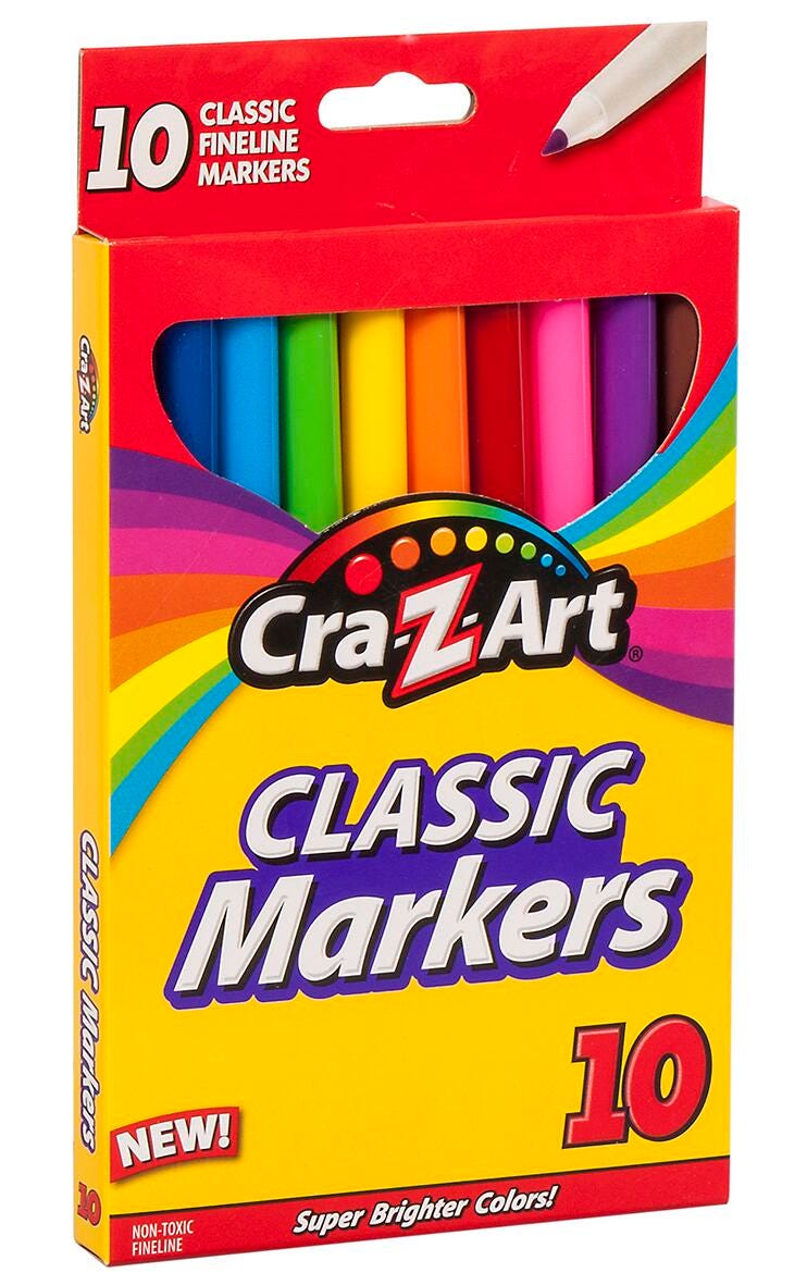 MARKERS CRAZY ART CLASSIC FINELINE ASST COLORS SET OF 10