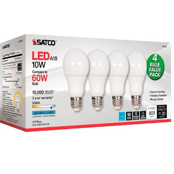 SATCO 10W A19 LED 5000K LIGHT BULBS SDNS28563