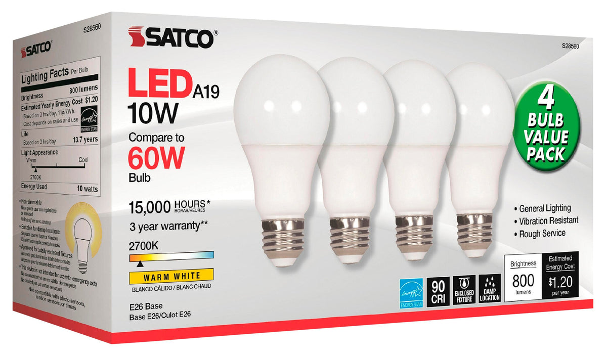 SATCO 10W A19 LED 2700K FROSTED BULBS SDNS28560