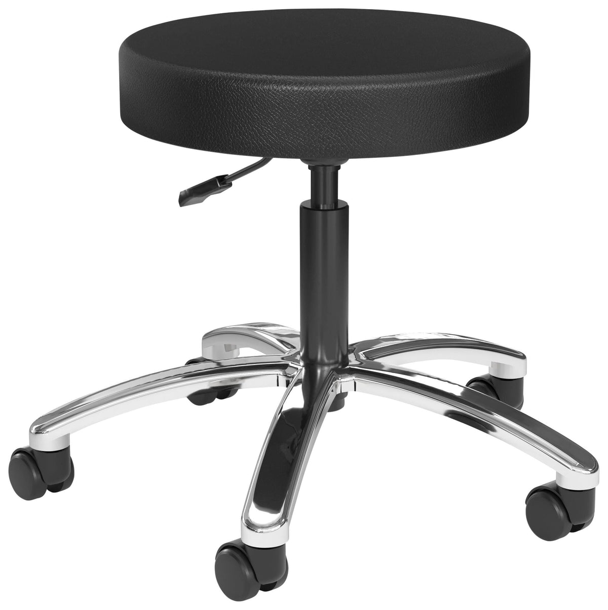 STOOL - CLASSROOM SELECT - SWIVEL - PNEUMATIC LIFT - 16 IN DIAMETER ROUND - 17 - 22-1/2 IN ADJ HEIGHT - CHROME FRAME - FOAM BLACK SEAT - CASTERS