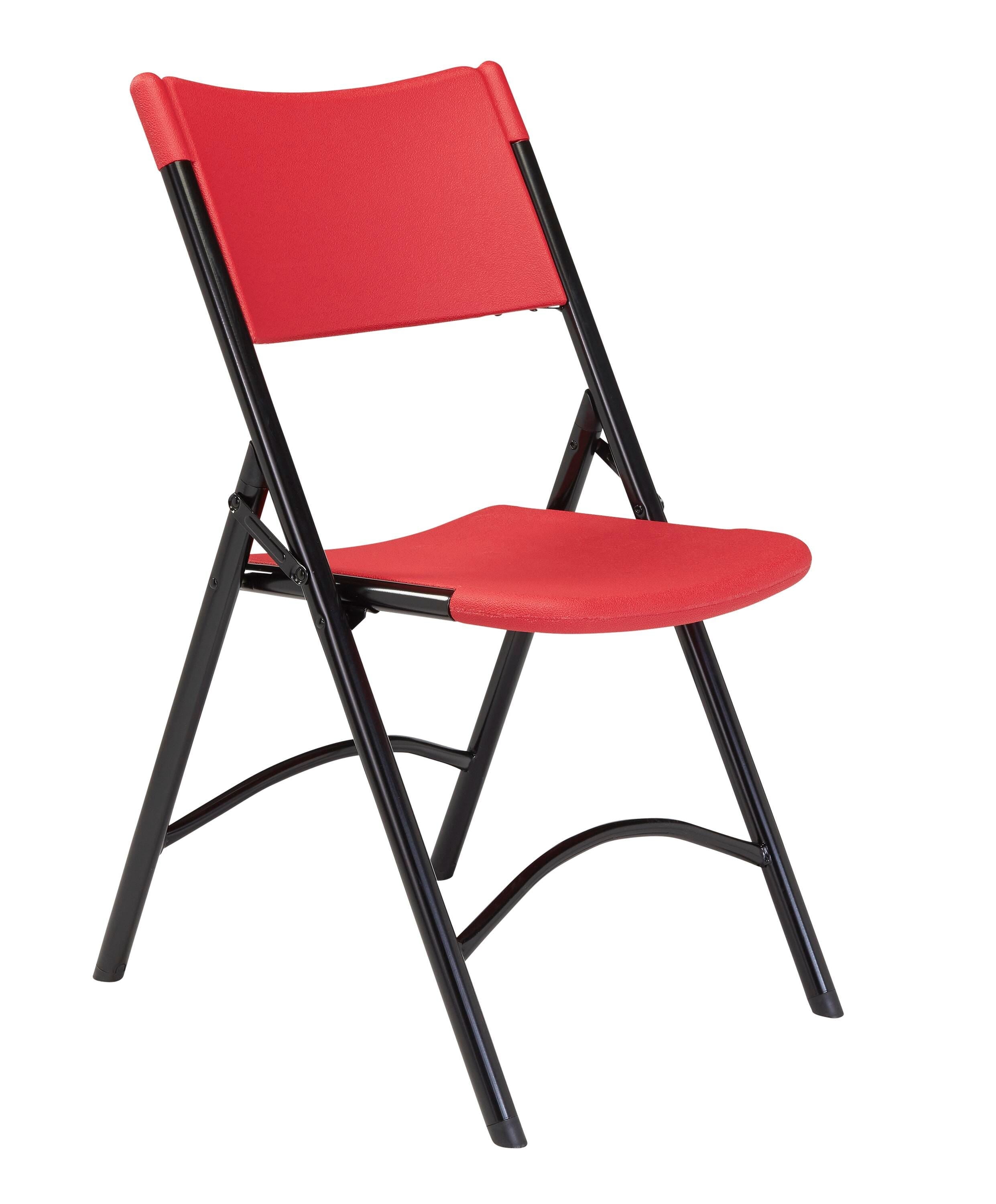 CHAIR FOLDING - NPS 600 SERIES- HEAVY DUTY PLASTIC FOLDING CHAIR - BLACK FRAME - RED BACK/SEAT - 4 PACK