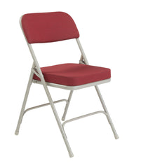CHAIR FOLDING - NPS 3200 SERIES- PREMIUM 2 INCH FABRIC UPHOLSTERED DOUBLE HINGE FOLDING CHAIR - GREY FRAME - BURGUNDY SEAT/BACK - 2 PACK