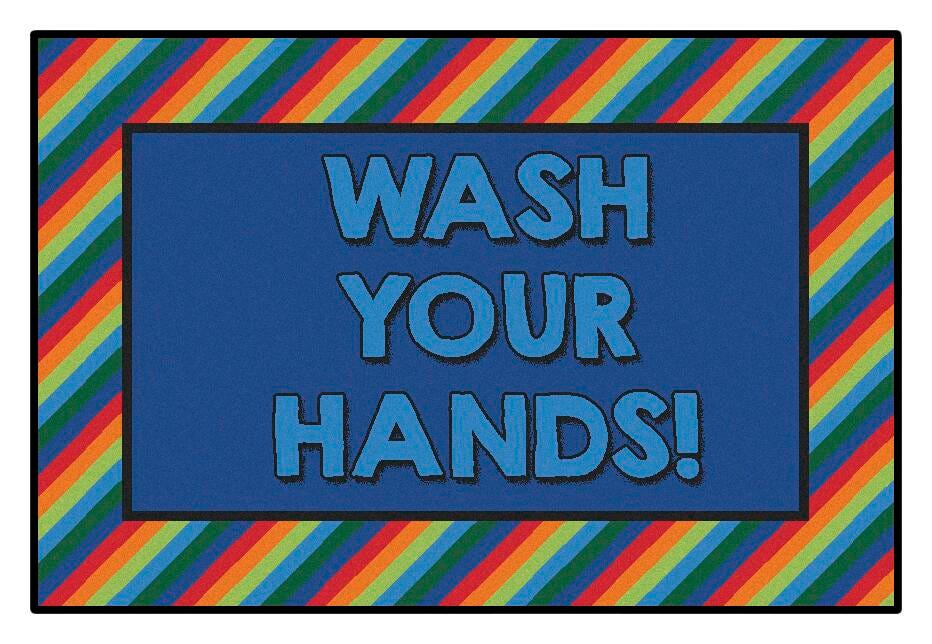 CARPETS FOR KIDS - KIDSVALUE RAINBOW STRIPED WASH YOUR HANDS - RECTANGLE - 3 FT X 4 FT 6 IN - PRIMARY COLOR