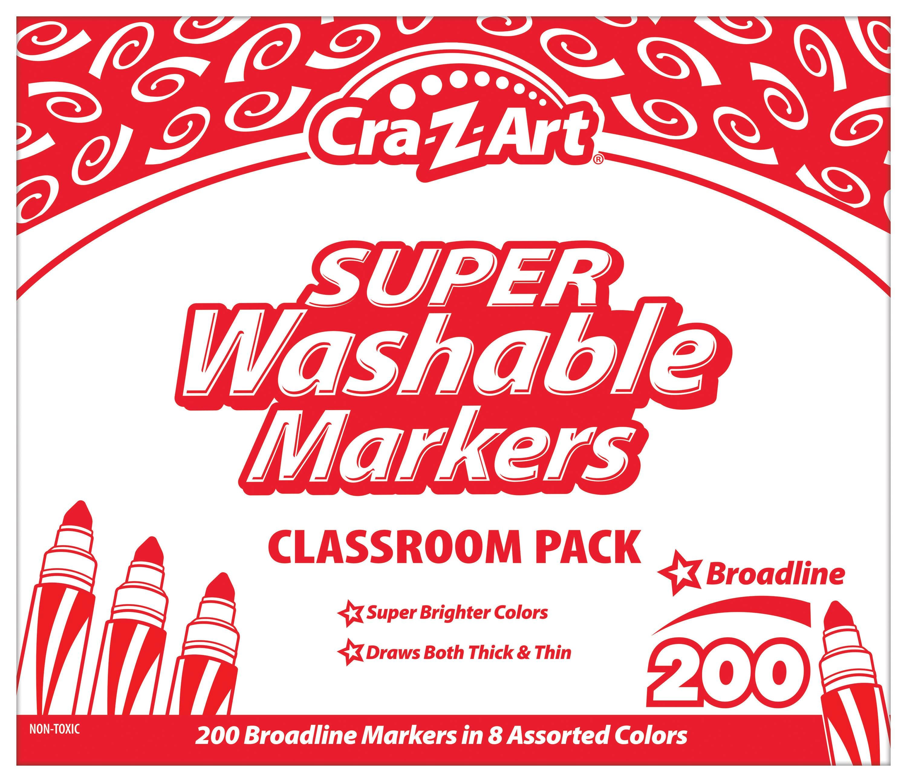 MARKERS WASH CRAZY ART CLASSROOM BROADLINE 8-COLOR SET OF 200