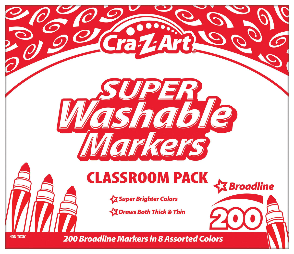 MARKERS WASH CRAZY ART CLASSROOM BROADLINE 8-COLOR SET OF 200