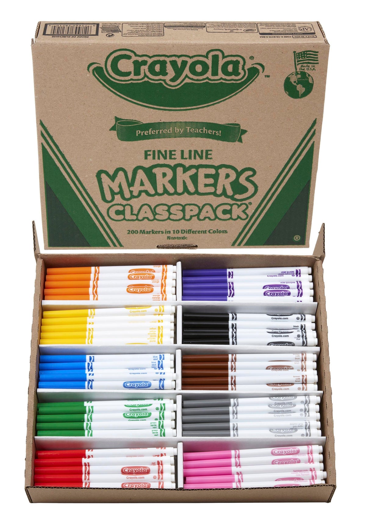 MARKERS CRAYOLA CLASSPACK FINELINE 10-COLOR SET OF 200