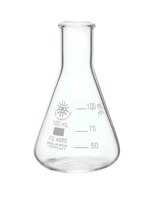 ERLENMEYER FLASK NARROW MOUTH BOROSILICATE GLASS 100ML