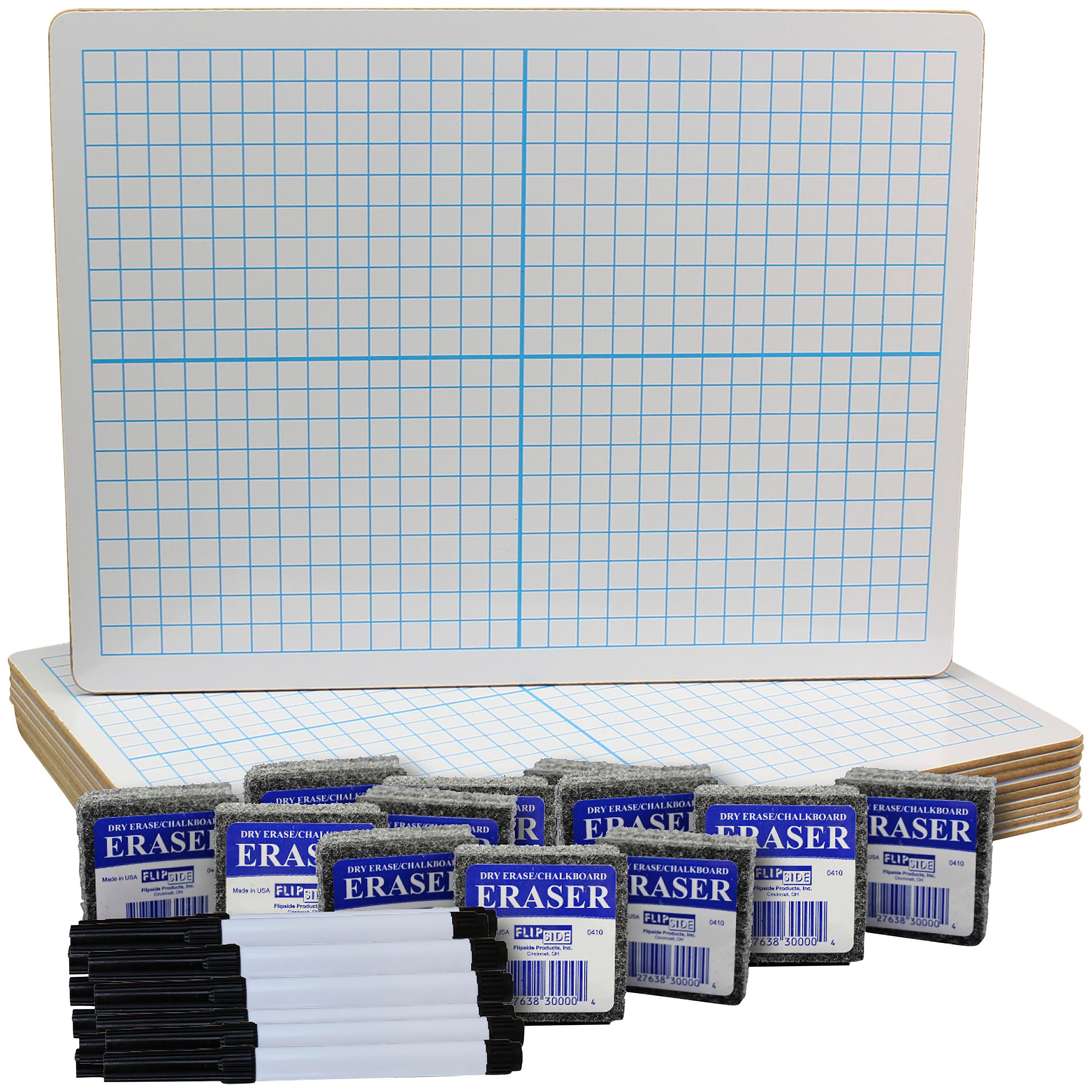 DRY ERASE BOARDS 12 TWO-SIDED XY AXIS/PLAIN W/12 ERASERS/12 BLACK PENS/SET OF 36