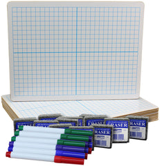DRY ERASE BOARDS 12 TWO-SIDED XY AXIS/PLAIN W/12 ERASERS/12 COLOR PENS/SET OF 36