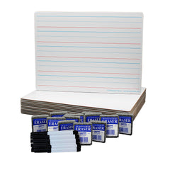 DRY ERASE BOARDS 12 TWO-SIDED MAGNETIC RULED/PLAIN RED/BLUE W/12 ERASERS/12 BLACK PENS/ SET OF 36