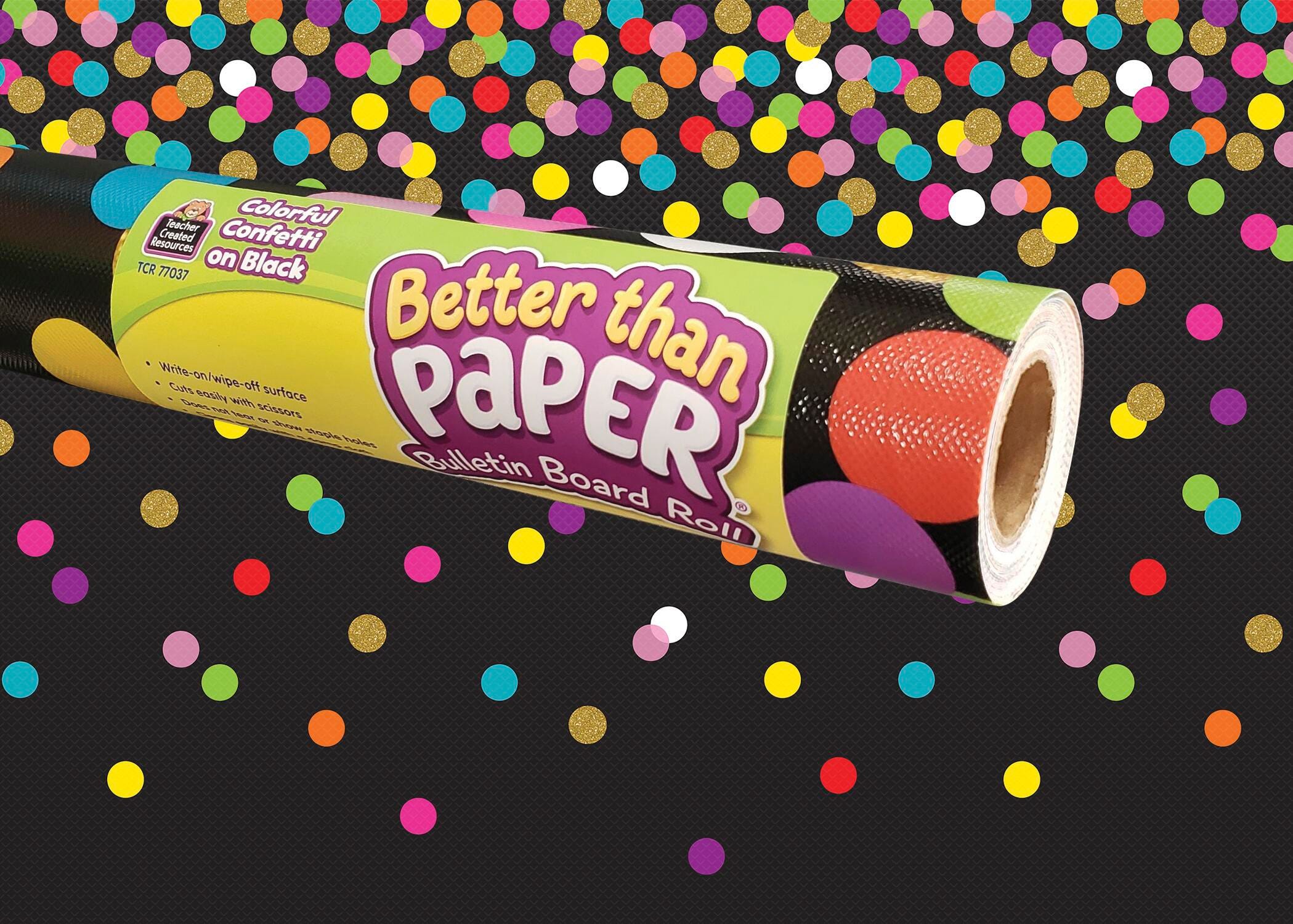 PAPER BULLETIN BOARD BETTER THAN PAPER ROLL - COLORFUL CONFETTI ON BLACK PAPER 4X12 FT