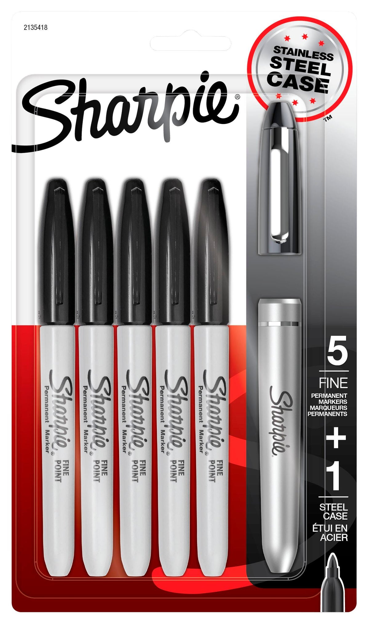 MARKER SHARPIE FINE SS REFILLABLE PLUS BLACK MARKERS PACK OF 5