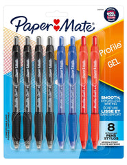 PEN PM PROFILE GEL RT MED 0.7MM BUS ASST BLACK/BLUE/RED PACK OF 8