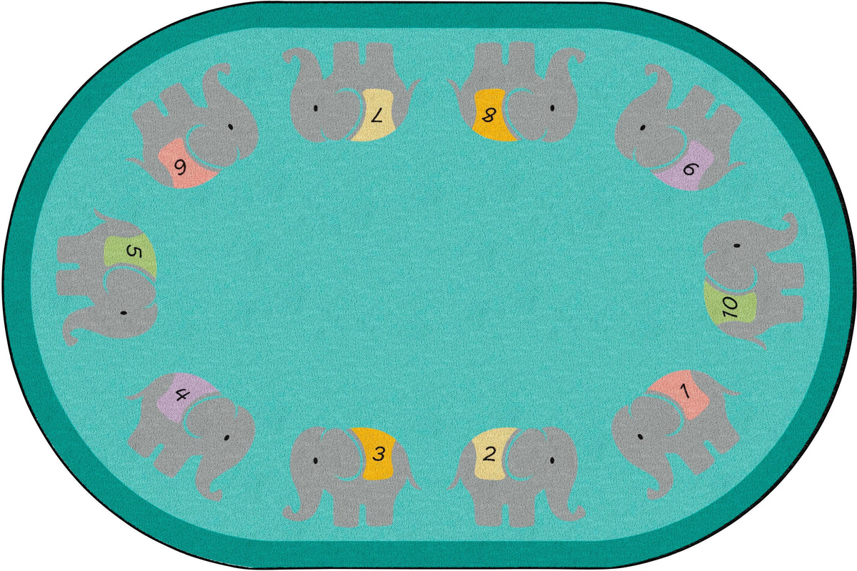 CHILDCRAFT - CARPETS - COUNTING ELEPHANTS - OVAL - 4 FT X 6 FT - SPECIFY CARPET COLOR