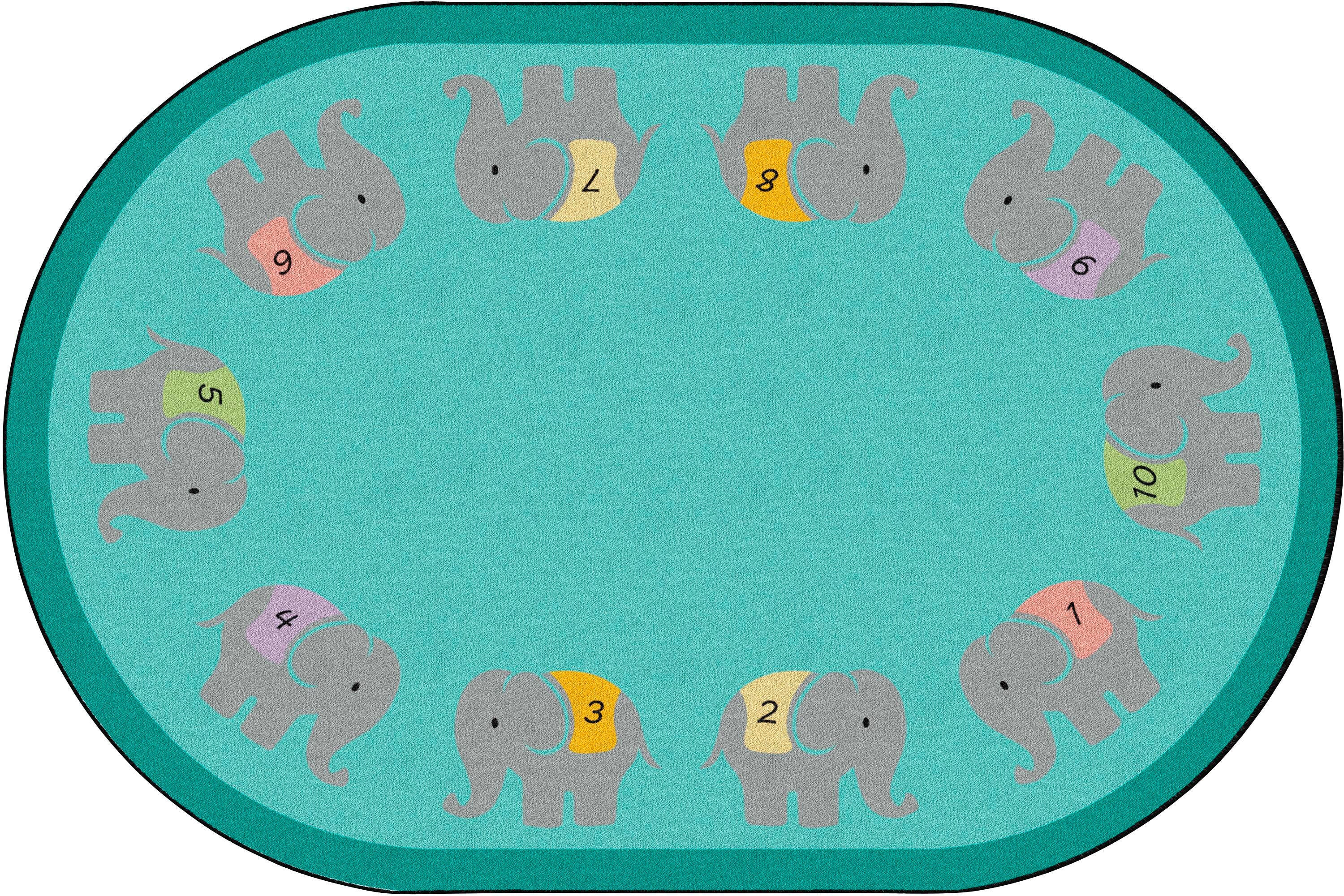 CHILDCRAFT - CARPETS - COUNTING ELEPHANTS - OVAL - 6 FT X 9 FT - SPECIFY CARPET COLOR