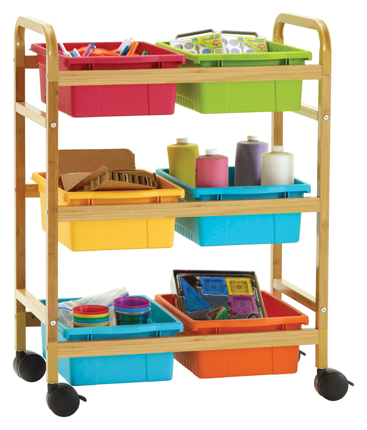 SMALL BAMBOO BOOK BROWSER CART WITH VIBRANT TUB COMBO