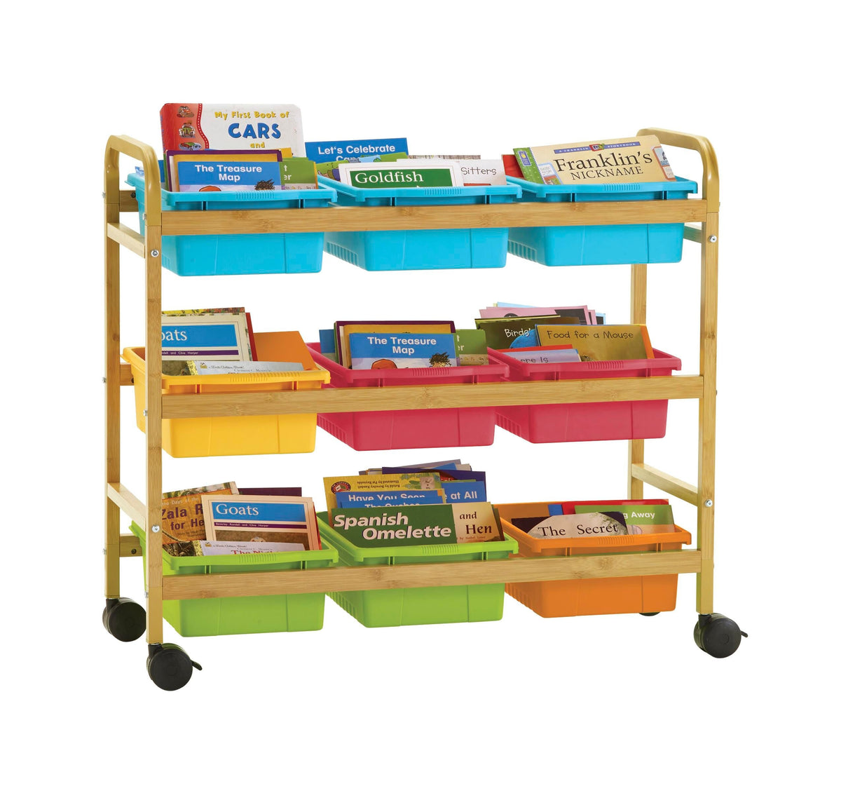 BAMBOO BOOK BROWSER CART WITH VIBRANT TUB COMBO
