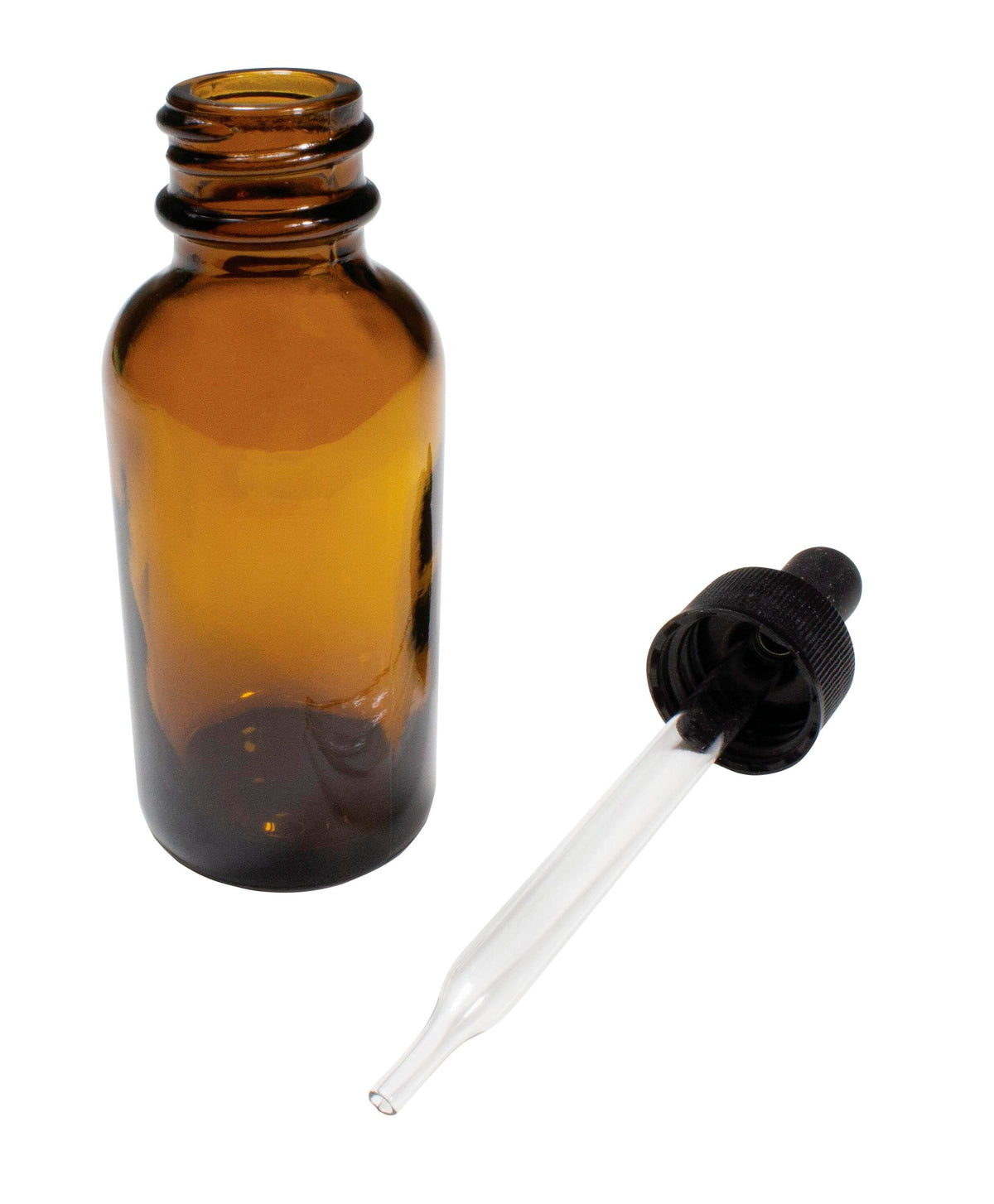 BOTTLES WITH DROPPER BOSTON ROUND AMBER 1OZ PK/12
