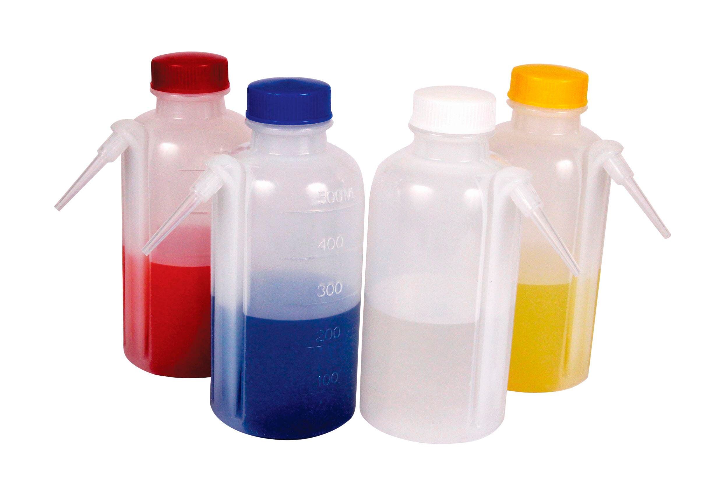UNITED SCIENTIFIC WASH BOTTLES UNITARY COLORED CAPS 500ML
