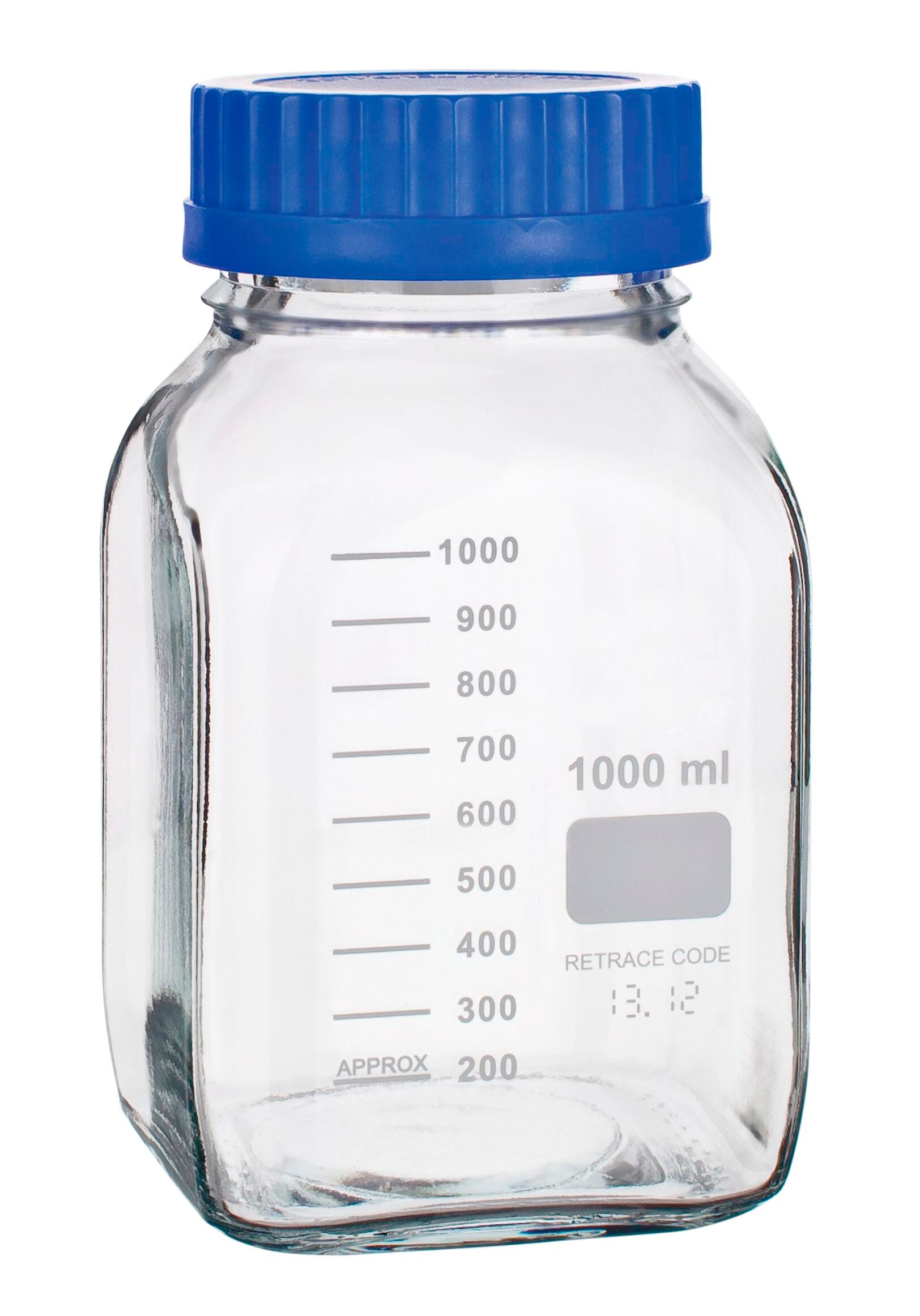 UNITED SCIENTIFIC MEDIA/STORAGE BOTTLES WIDE MOUTH SQUARE BOROSILICATE 500ML