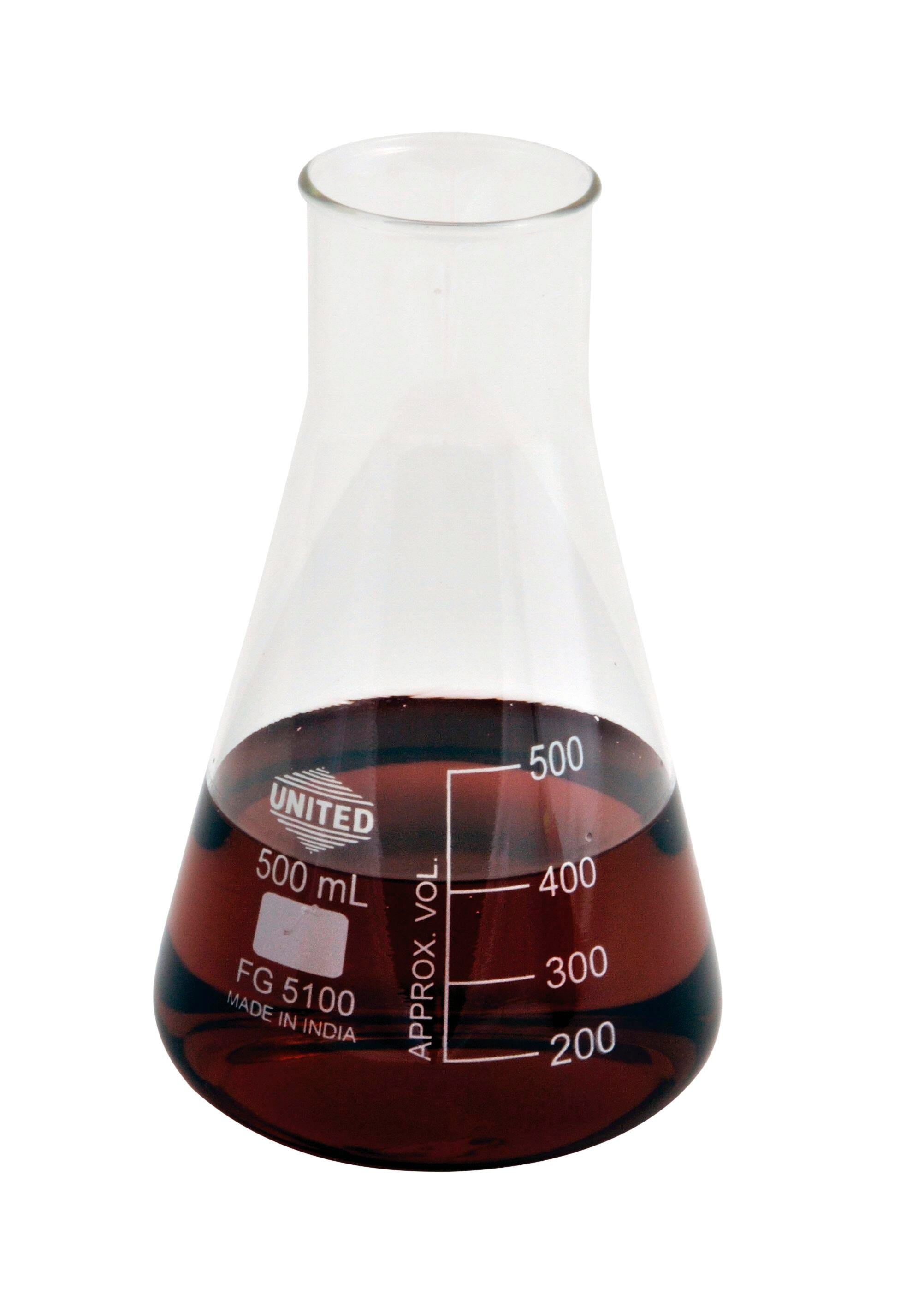 UNITED SCIENTIFIC ERLENMEYER FLASK WIDE MOUTH BOROSILICATE GLASS 500ML