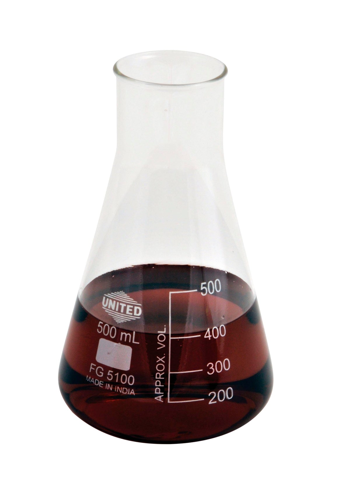 UNITED SCIENTIFIC ERLENMEYER FLASK WIDE MOUTH BOROSILICATE GLASS 500ML