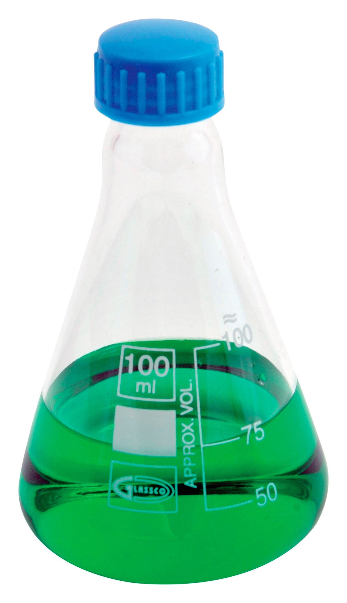 UNITED SCIENTIFIC ERLENMEYER FLASK W/SCREW CAP BOROSILICATE GLASS 150ML