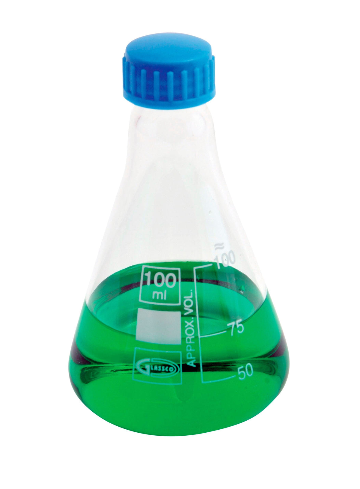 UNITED SCIENTIFIC ERLENMEYER FLASK W/SCREW CAP BOROSILICATE GLASS 100ML