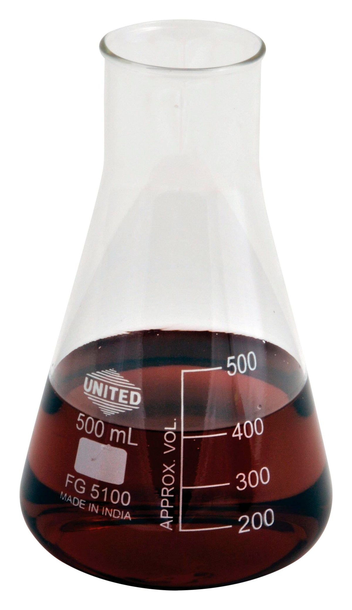 UNITED SCIENTIFIC ERLENMEYER FLASK WIDE MOUTH BOROSILICATE GLASS 100ML