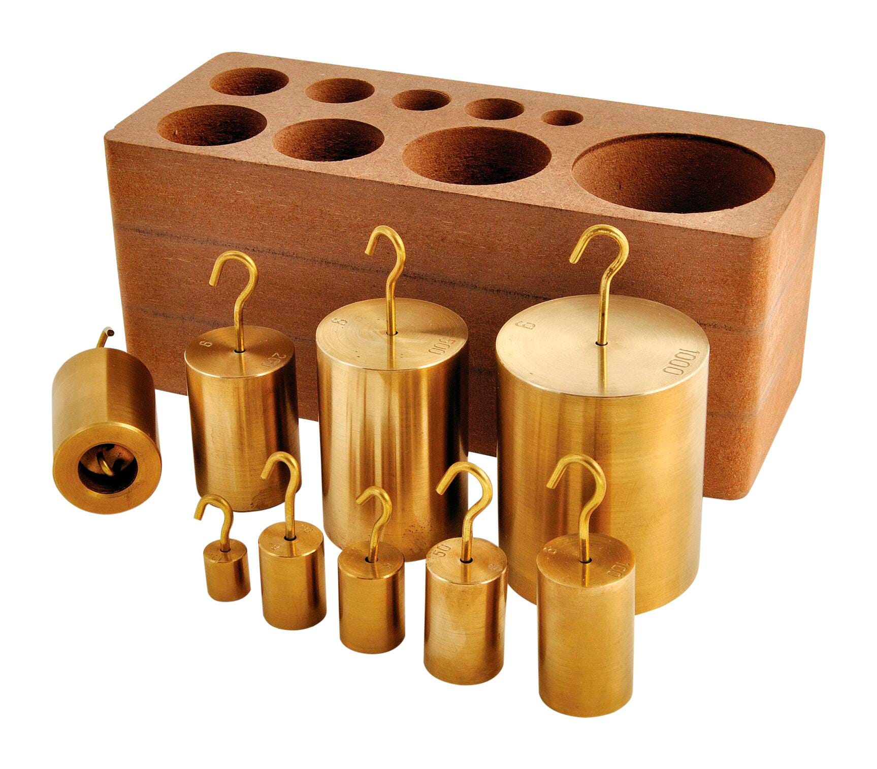 UNITED SCIENTIFIC HOOKED DOUBLE-ENDED BRASS WEIGHT SET OF 9