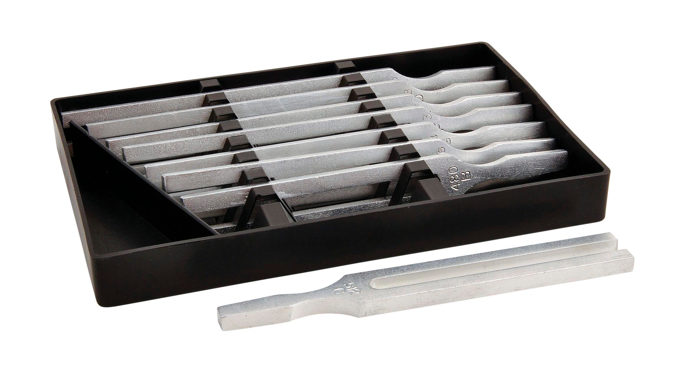 UNITED SCIENTIFIC TUNING FORK SET OF 8 256 HZ TO 512 HZ
