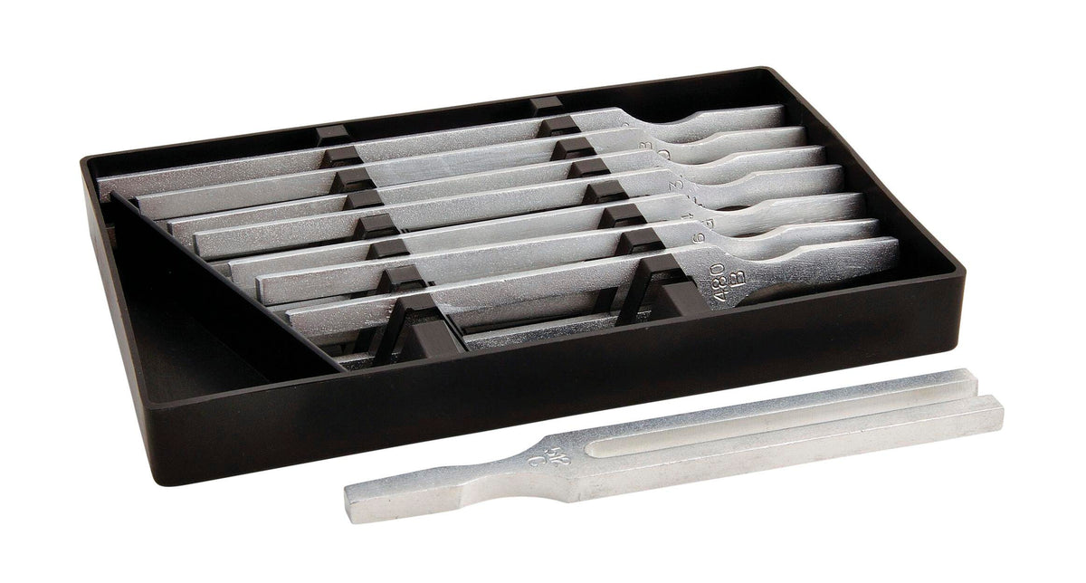 UNITED SCIENTIFIC TUNING FORK SET OF 8 256 HZ TO 512 HZ