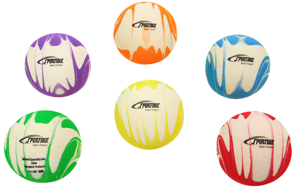 SPORTIME NO BOUNCE BALLS - 3-1/2 INCH DIAMETER - SWIRL COLOR - SET OF 6