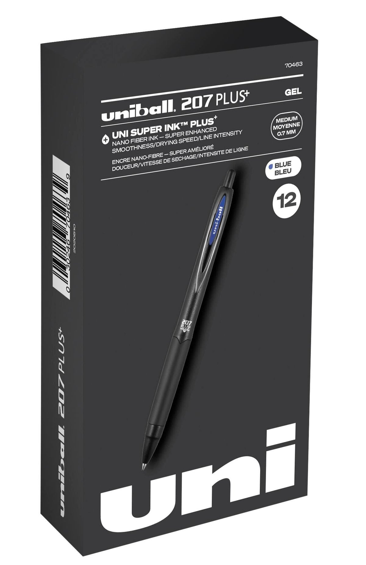 PEN GEL UNI-BALL 207+ 0.7MM BLUE PACK OF 12