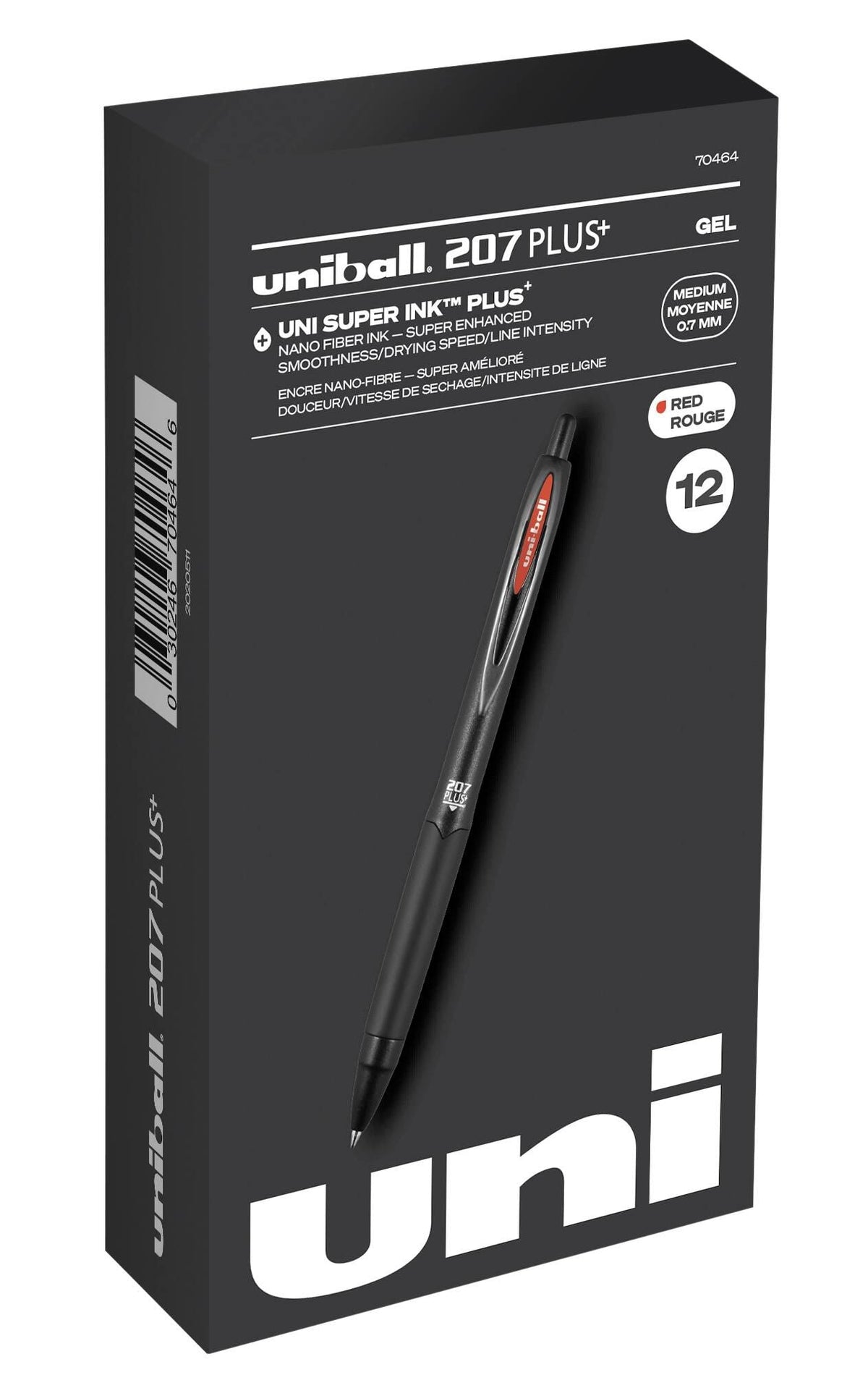PEN GEL UNI-BALL 207+ 0.7MM RED PACK OF 12