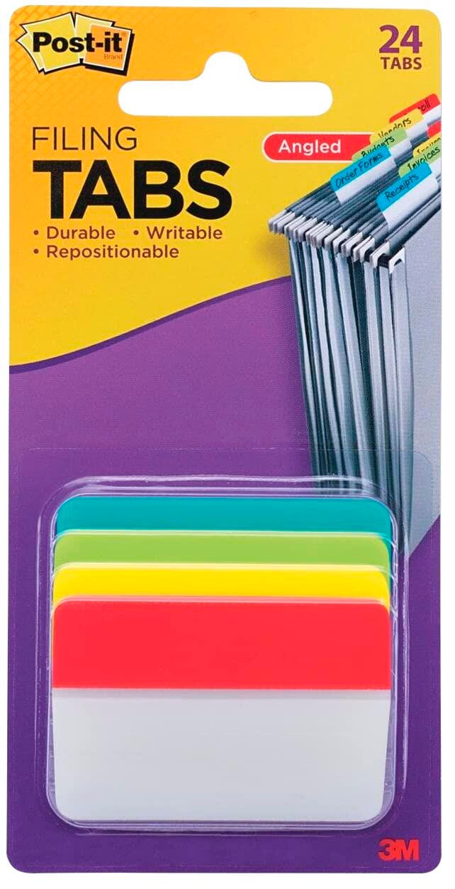 TABS FILING ANGLED 2 IN ASSORTED PRIMARY COLORS PK OF 24