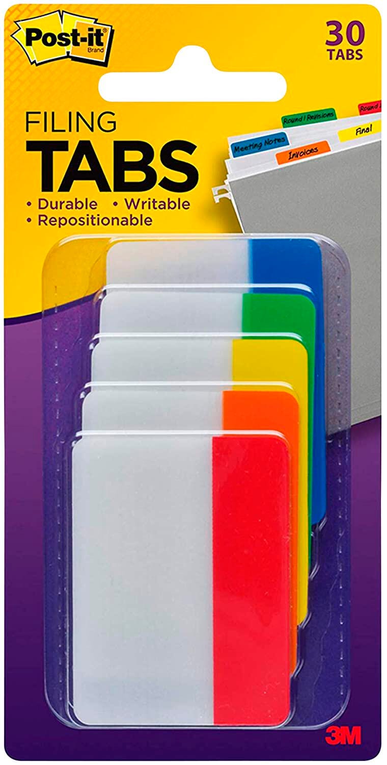 TABS FILING FLAT 2 IN ASSORTED PRIMARY COLORS PK OF 30