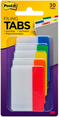 TABS FILING FLAT 2 IN ASSORTED PRIMARY COLORS PK OF 30