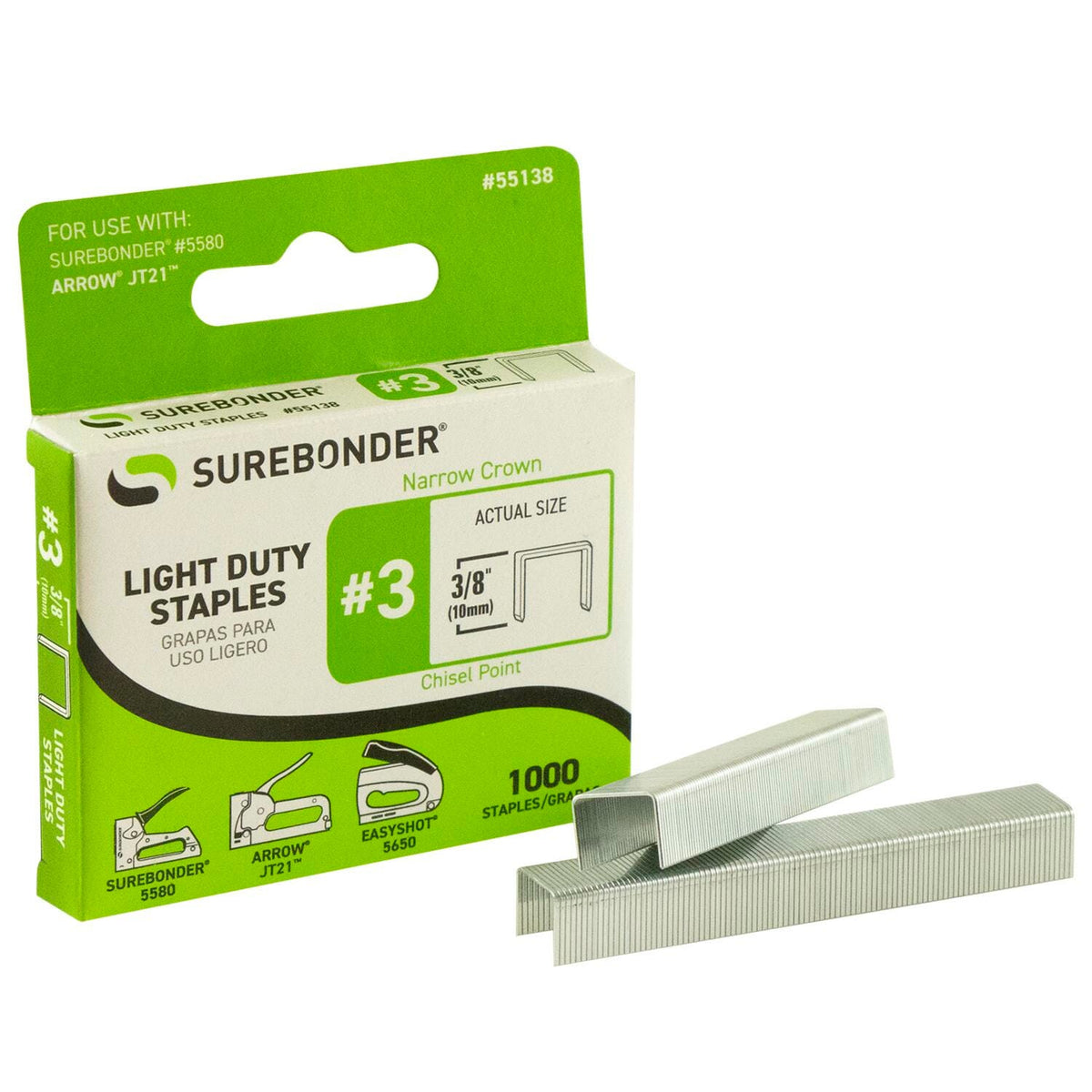 STAPLES LIGHT DUTY #3 SUREBONDER 3/8 IN PACK OF 1000