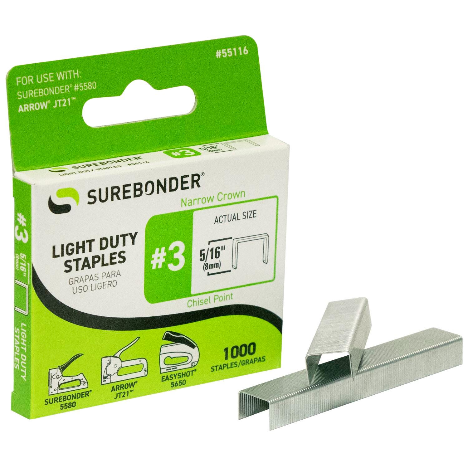STAPLES LIGHT DUTY #3 SUREBONDER 5/16 IN PACK OF 1000