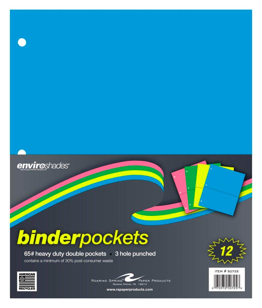 POCKETS BINDER ENVIROSHADES ASST COLORS PK OF 12