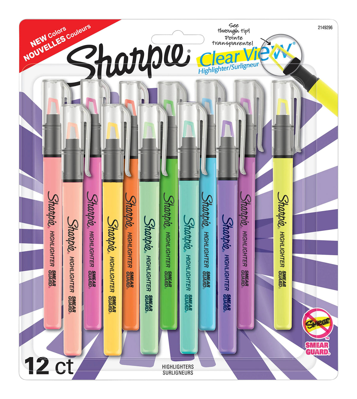HIGHLIGHTER SHARPIE CLEAR VIEW STICK ASSORTED SET OF 12